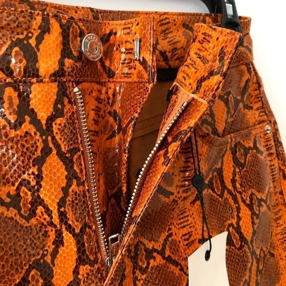Grlfrnd Orange Snake Print Leather Straight Leg Pants 26 - Picture 6 of 13
